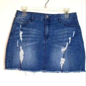 Tinseltown Distressed Denim Raw Hem Zipper Front Women's  Mini Skirt Size 9